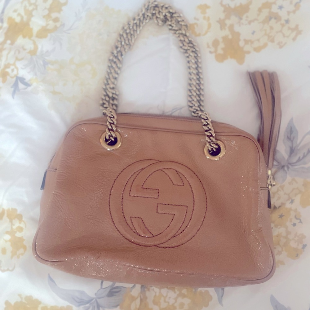 Gucci GG Logo Patent Leather SoHo Chain Totes Shoulder bag